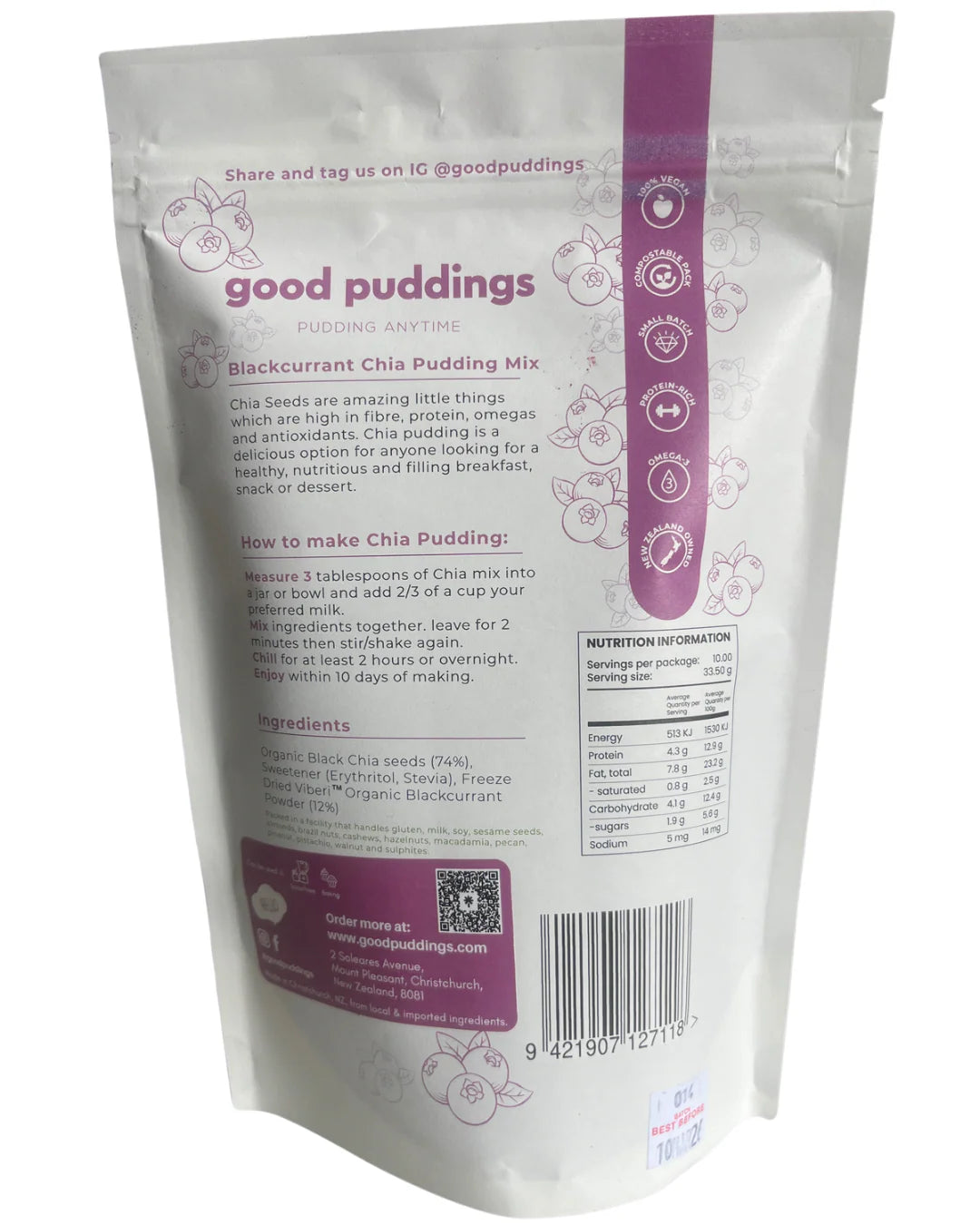 Good Puddings: Blackcurrent Chia Pudding Mix