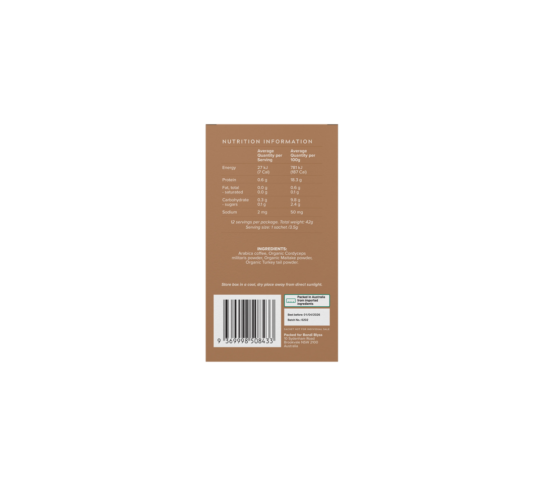 Bondi Blyss - Mushroom Powered Arabica Coffee - 12 sachets